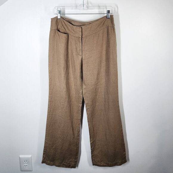 Eileen Fisher Khaki Wide Leg Business Casual Pants Size 6 100% Linen Summer Work - Picture 1 of 7